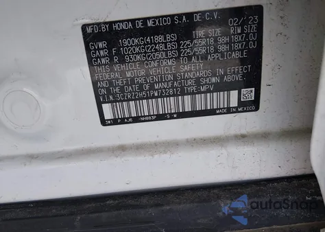 2023 Honda Hr-V Awd Sport z USA, uszkodzony, nr VIN 3CZRZ2H51PM732812